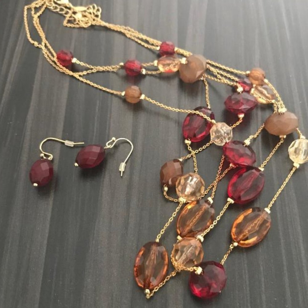 Avon Gold-Tone Beaded Necklace & Earrings Set - Picture 5 of 7